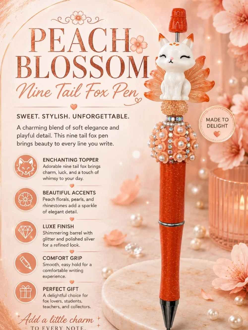 Peach Petal Nine-Tail Fox Pen